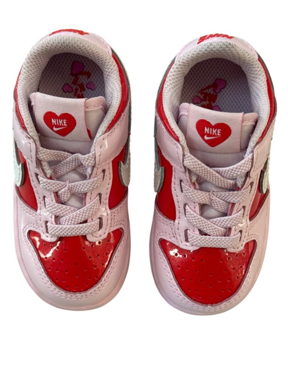NIKE Baby Girls Pink/Red Patent Leather Sneakers US 6C Heart Design Toddler - Picture 3 of 9